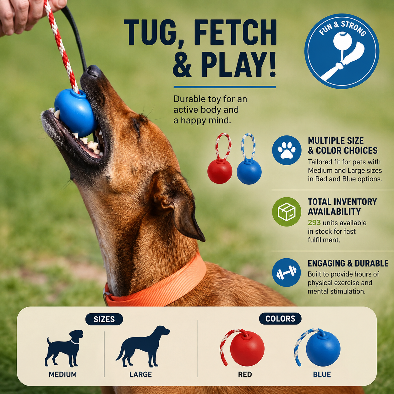 USA-K9 Cherry Bomb Durable Rubber Chew Toy, Treat Dispenser, Reward Toy, Tug Toy, and Retrieving Toy