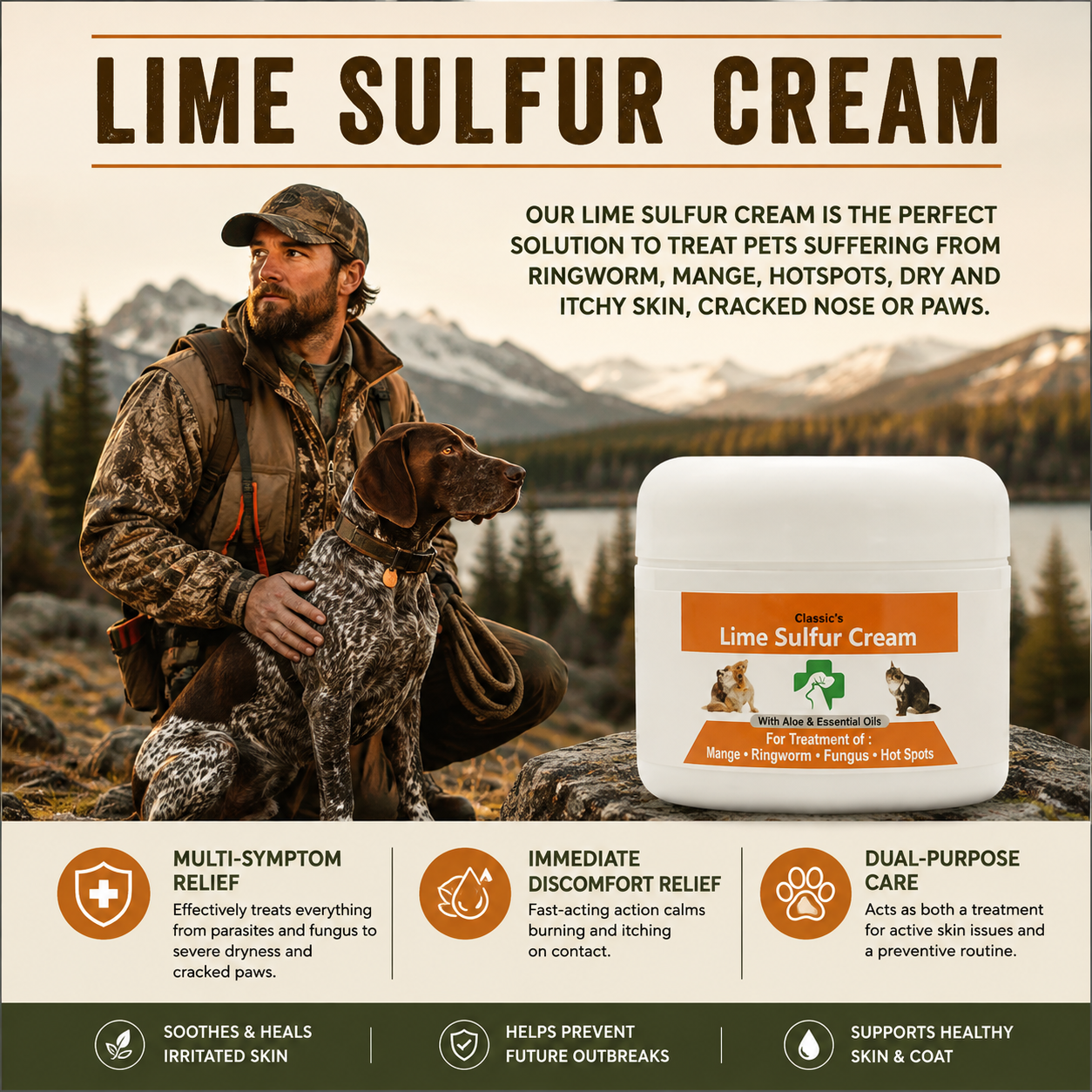 Classic's Lime Sulfur Pet Skin Cream - Pet Care and Veterinary Treatment for Itchy and Dry Skin