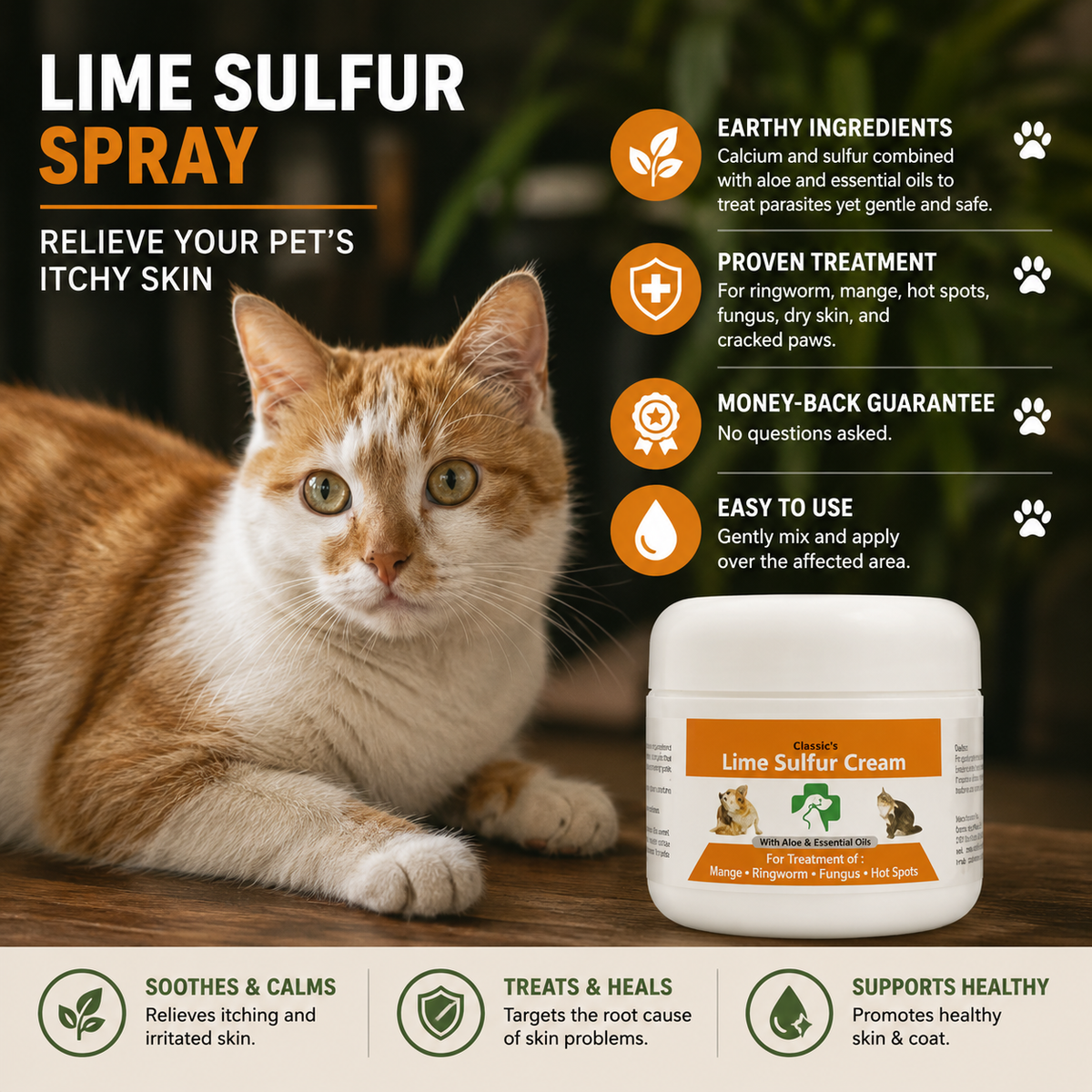 Classic's Lime Sulfur Pet Skin Cream - Pet Care and Veterinary Treatment for Itchy and Dry Skin