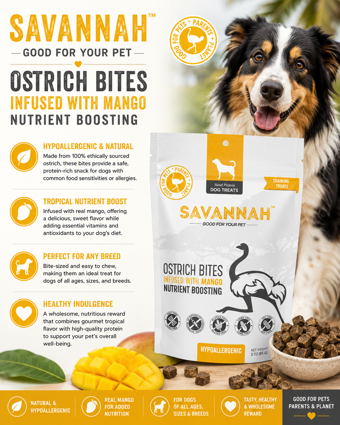 Ostrich Bites with Mango : The Tropical, Nutrient-Rich Treat for Dogs