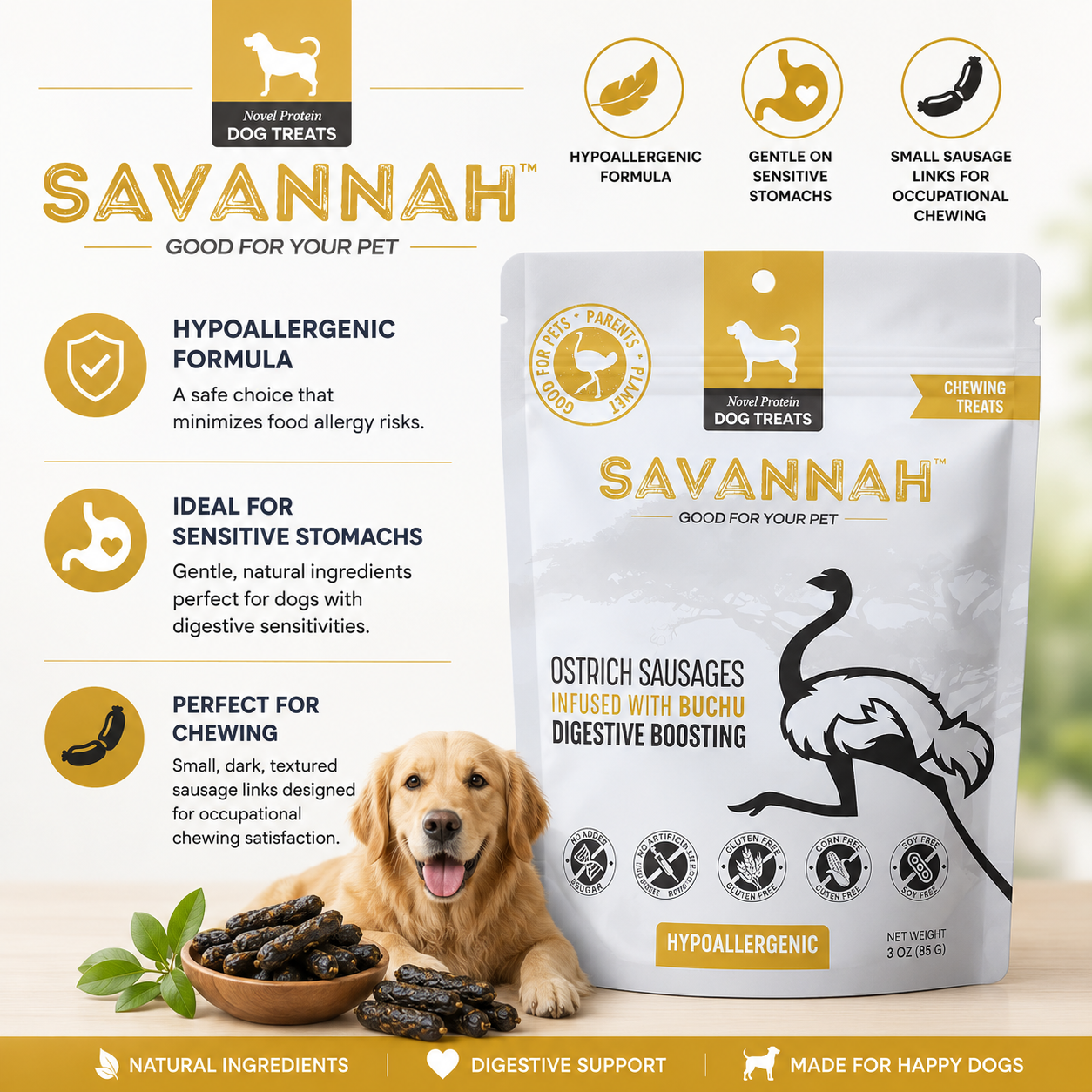 Ostrich Sausages with Buchu : The Delicious, Digestive-Boosting Treat for Dogs