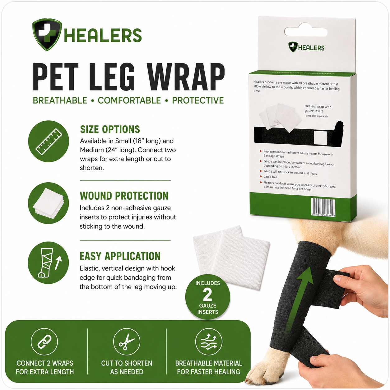 Healers Elastic Wrap Leg Bandage (with Gauze)