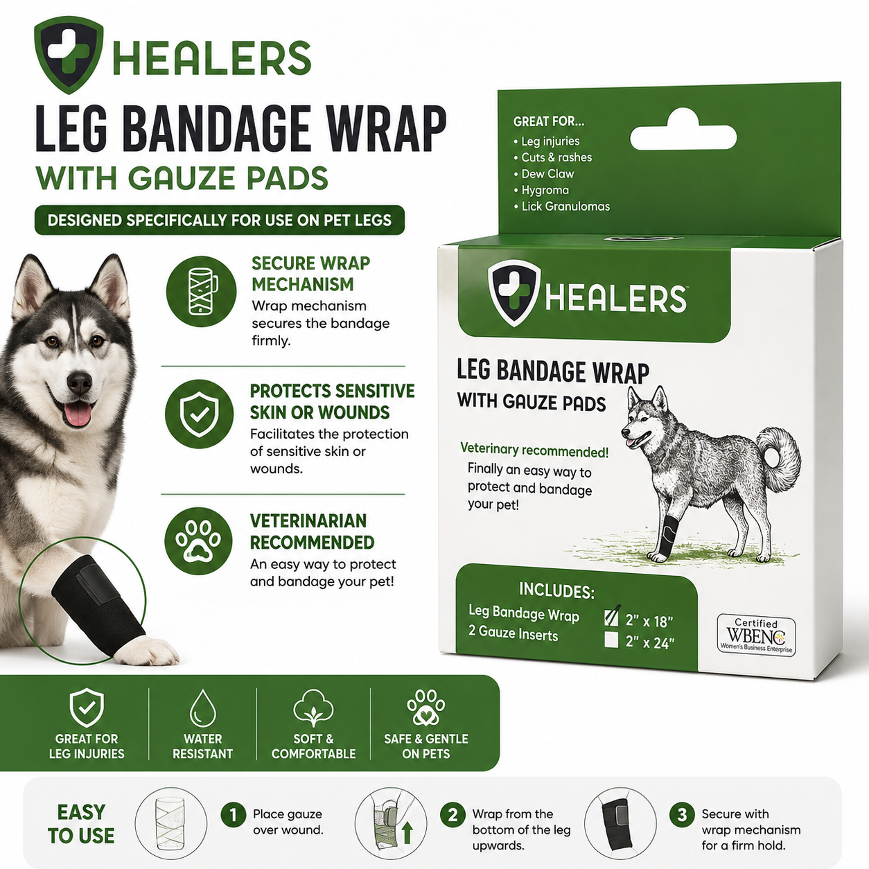 Healers Elastic Wrap Leg Bandage (with Gauze)