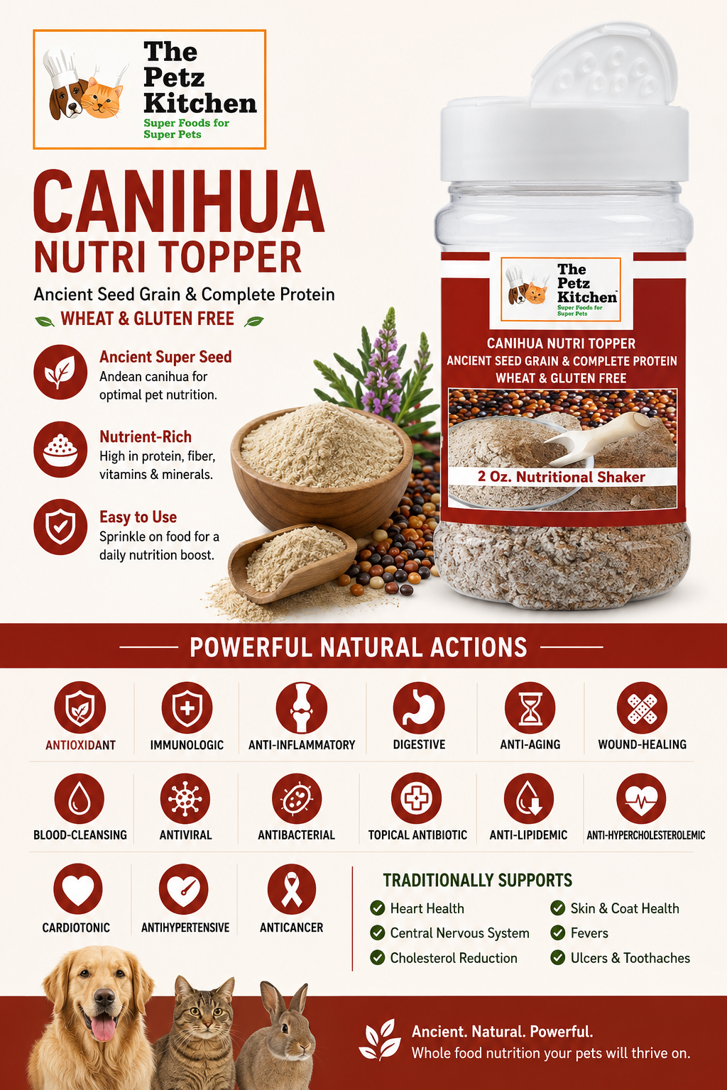 Canihua Flour - Organic Ancient Seed Grain - Complete Protein - Wheat & Gluten Free* The Petz Kitchen Dog & Cat Super Foods*