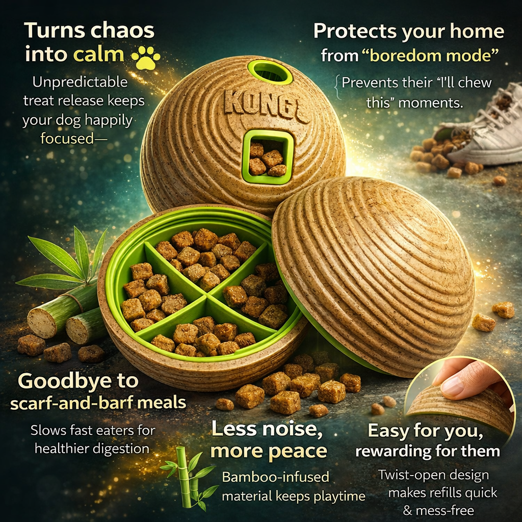 KONG(R) Bamboo Feeder Ball Dog Enrichment Toy Medium