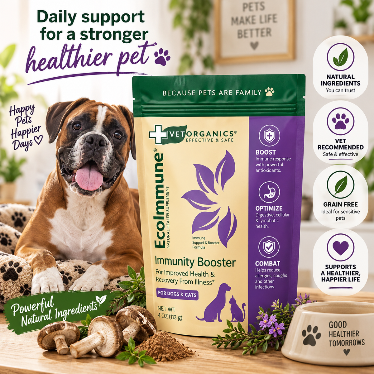 EcoImmune Immune Support & Booster Supplement for Dogs & Cats
