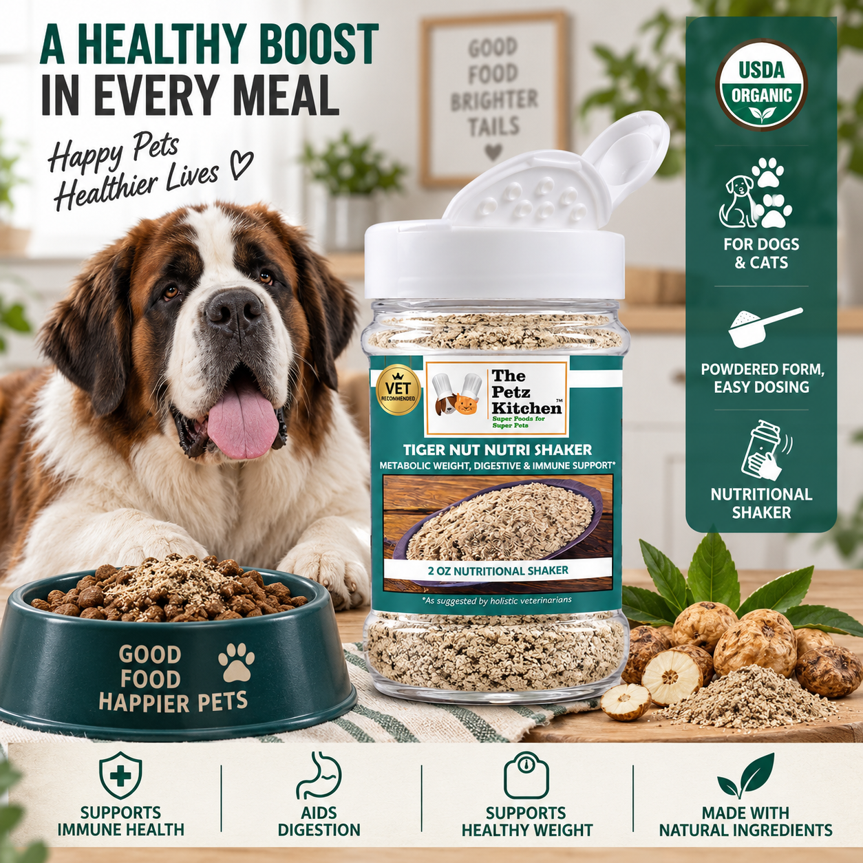 Tiger Nut Root Powder* Metabolic Weight, Digestive & Immune Support* The Petz Kitchen Organic Super Food Ingredients Dogs Cats