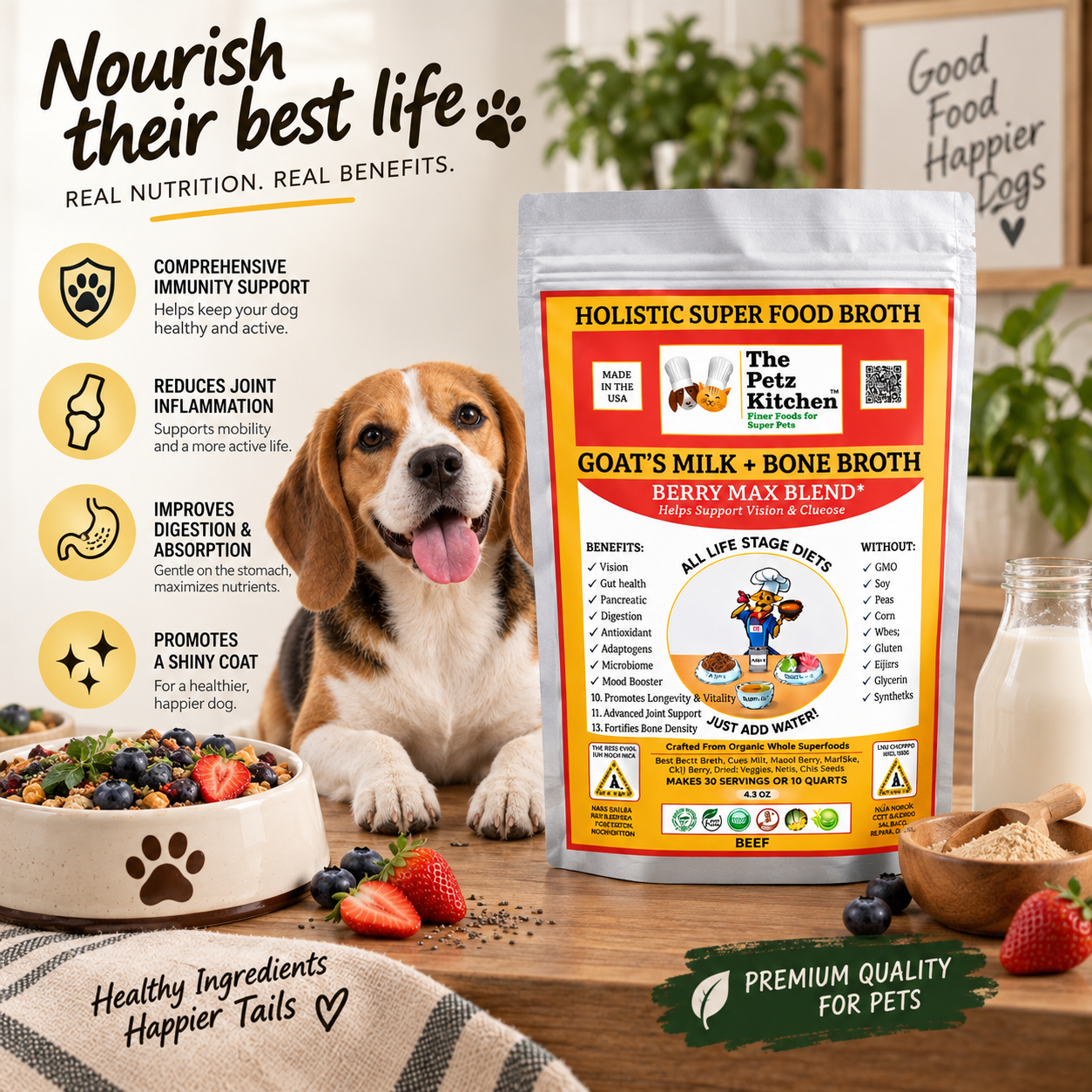 Goats Milk + Bone Broth Berry Max Antioxidant Vision & Glucose Support Broth* The Petz Kitchen Dog & Cat Holistic Super Foods*