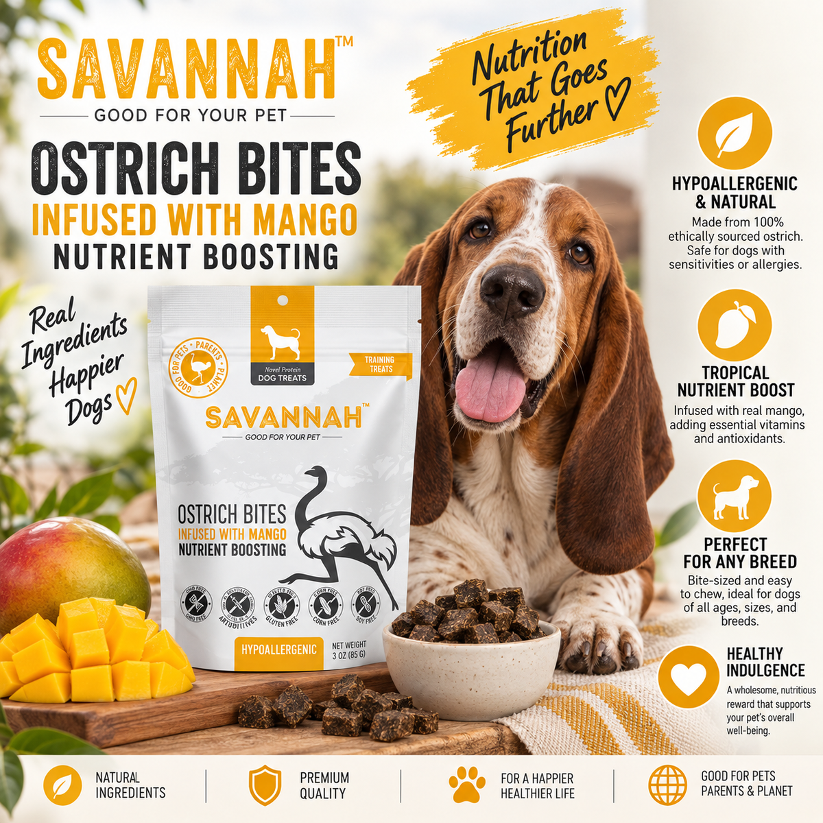 Ostrich Bites with Mango : The Tropical, Nutrient-Rich Treat for Dogs