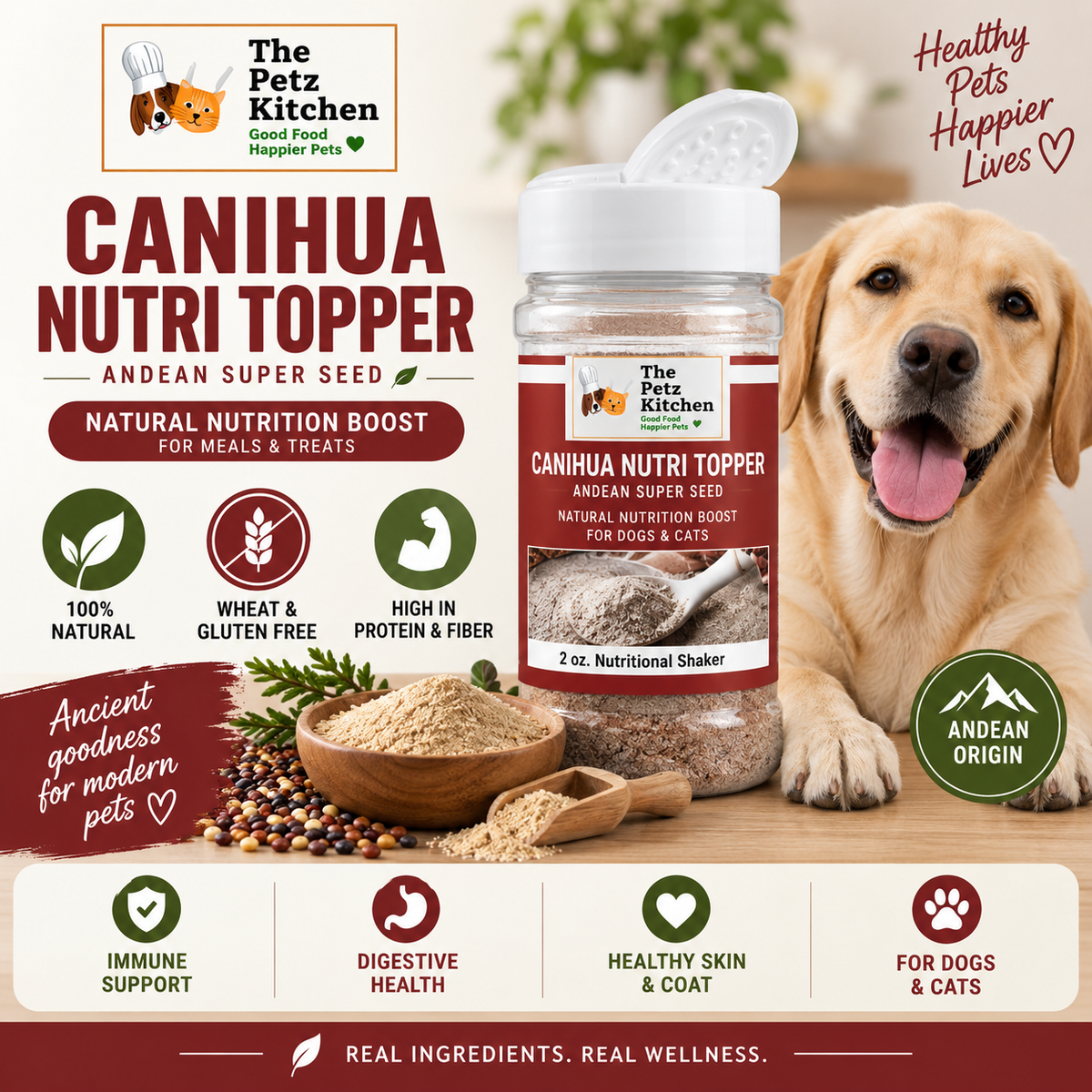 Canihua Flour - Organic Ancient Seed Grain - Complete Protein - Wheat & Gluten Free* The Petz Kitchen Dog & Cat Super Foods*