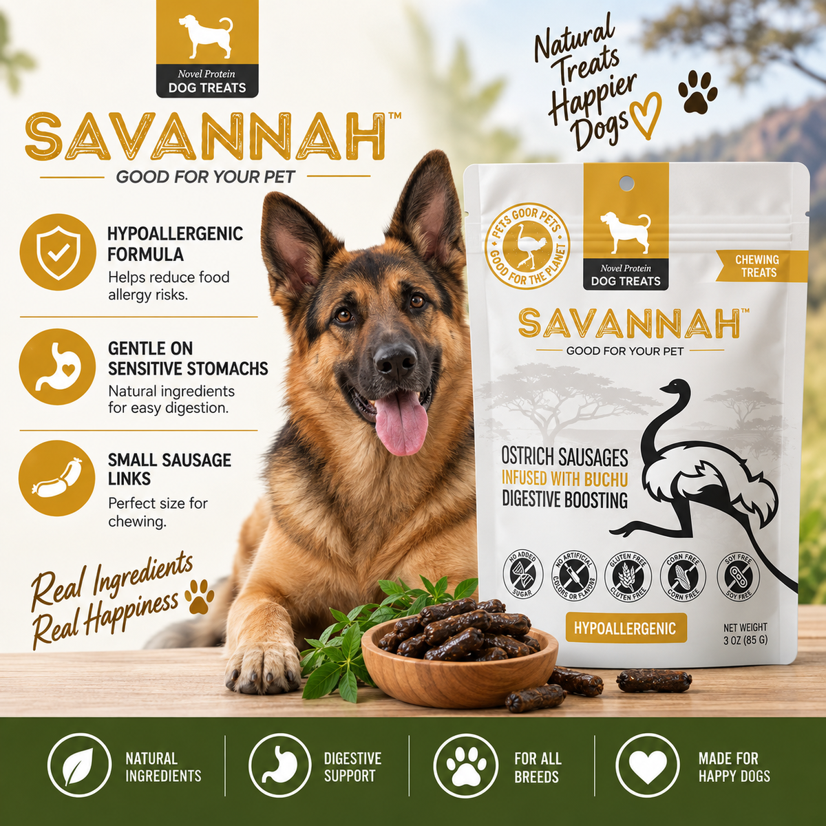 Ostrich Sausages with Buchu : The Delicious, Digestive-Boosting Treat for Dogs