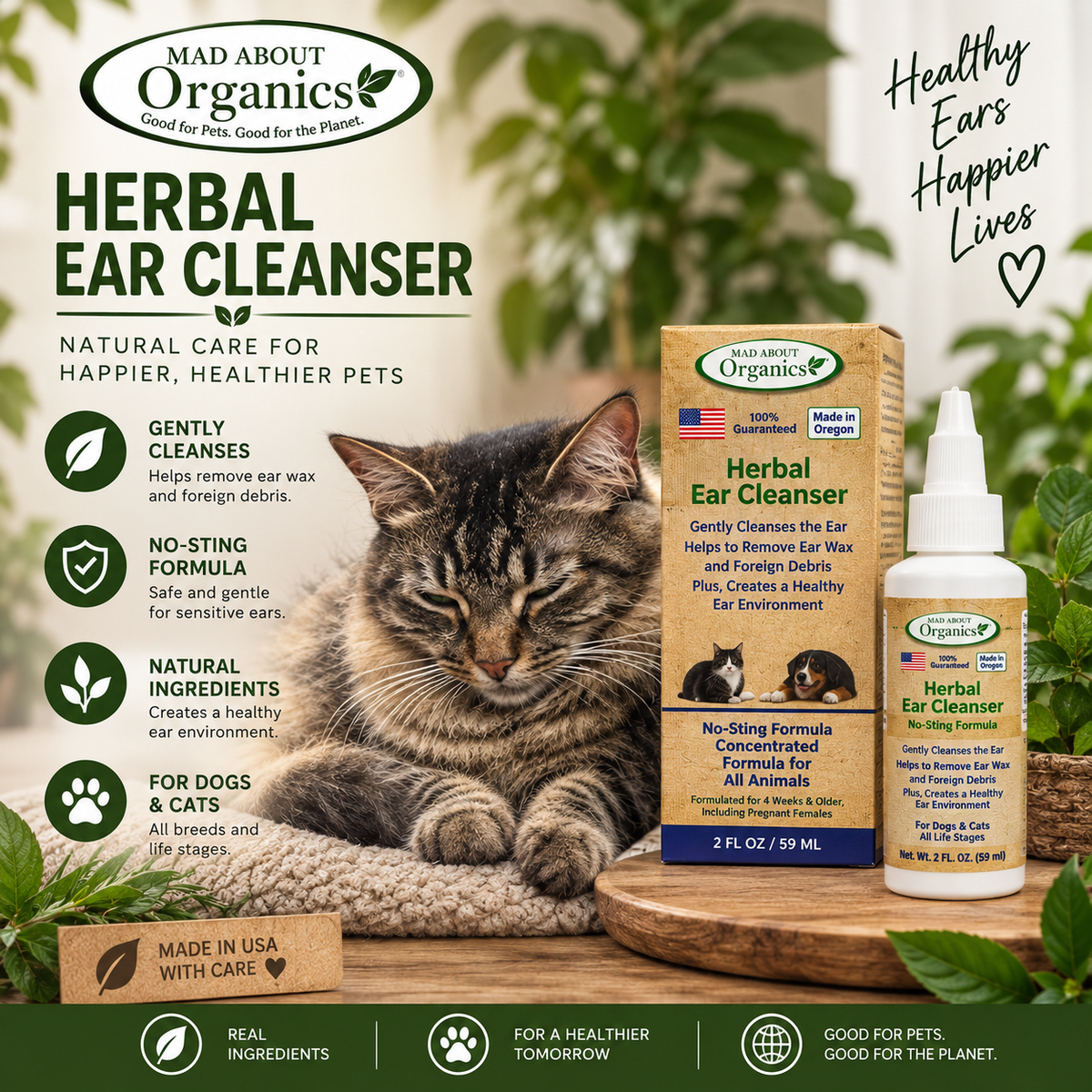 Herbal Ear Cleanser  formulated for  Cats and Dogs 2oz