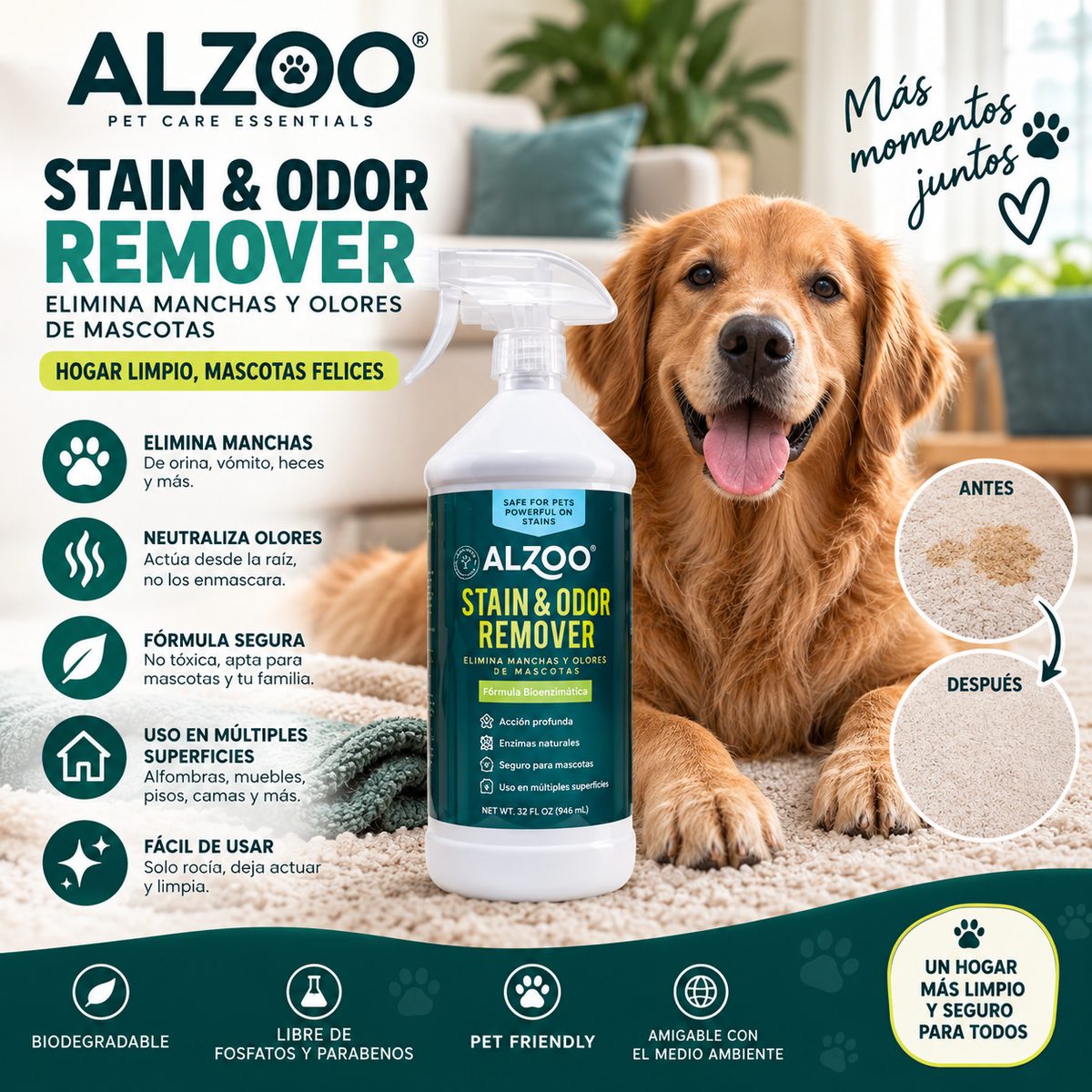 ALZOO Enzymatic Stain & Odor Remover Apple Blossom, 32oz