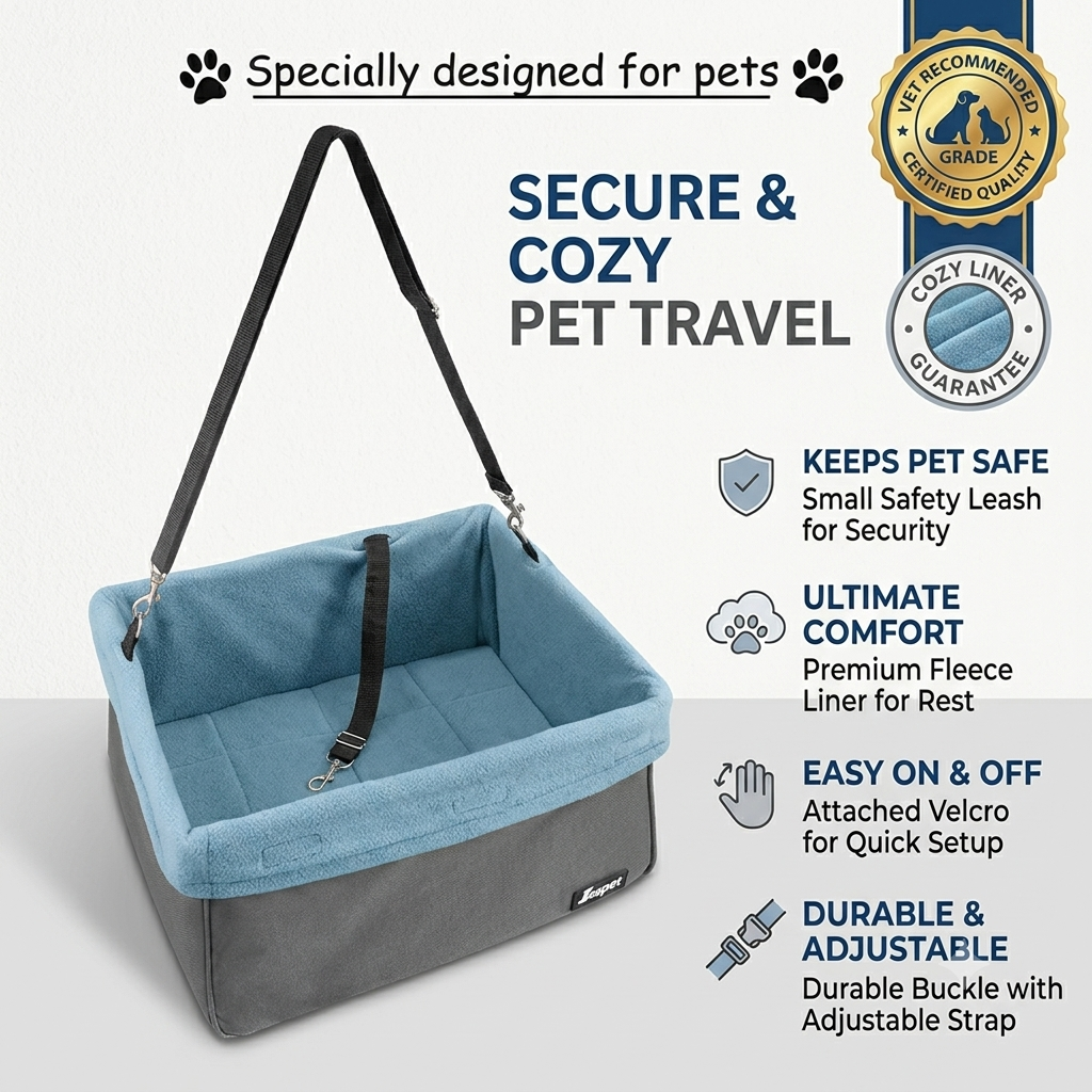 JESPET & GOOPAWS Dog Booster Seats for Cars, Portable Dog Car Seat Travel Carrier with Seat Belt for 24lbs Pets