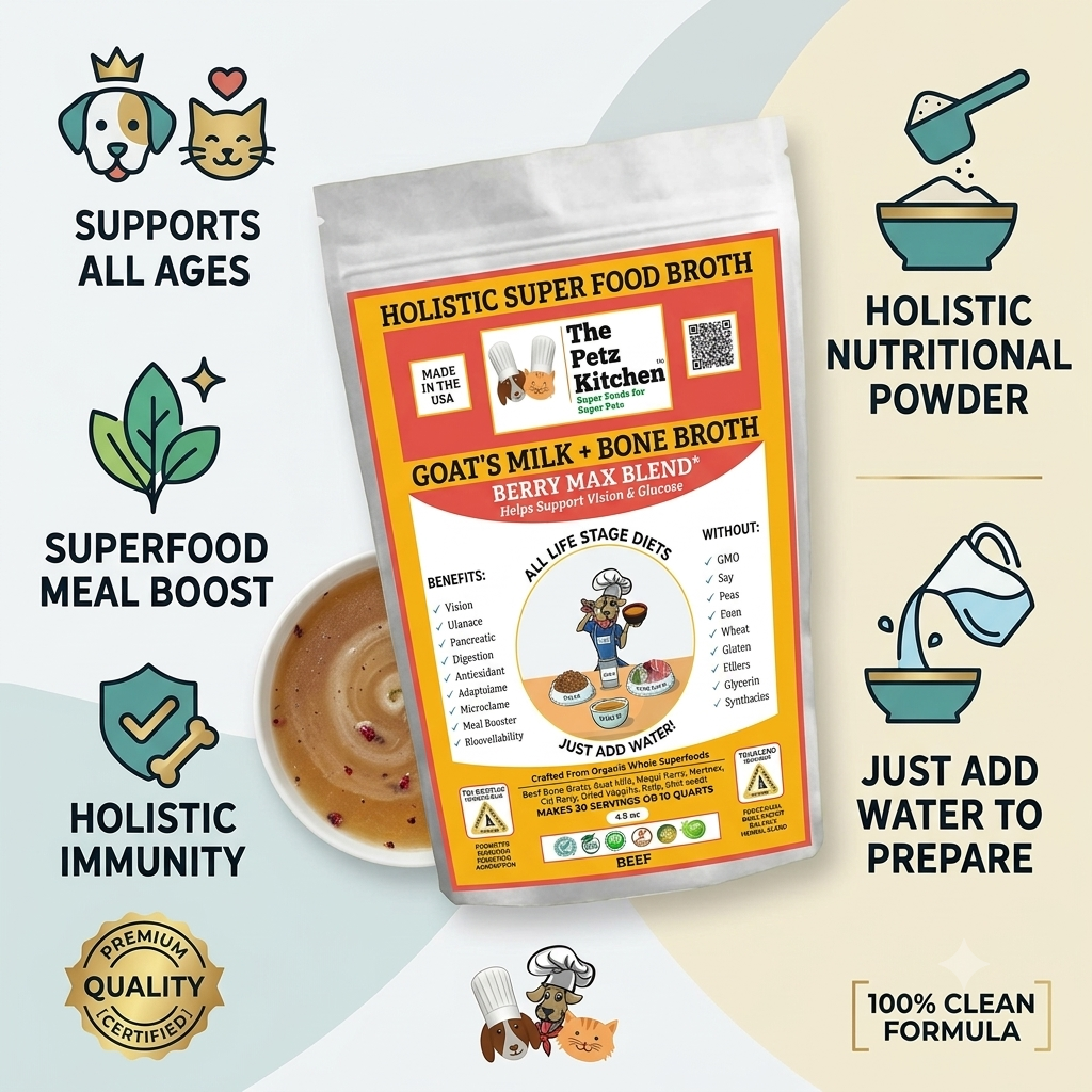 Goats Milk + Bone Broth Berry Max Antioxidant Vision & Glucose Support Broth* The Petz Kitchen Dog & Cat Holistic Super Foods*