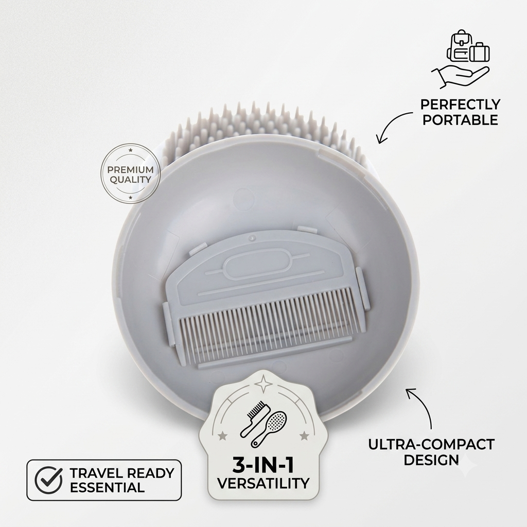 3-in-1 Travel Pocketed Dual Grooming Brush and Pet Comb