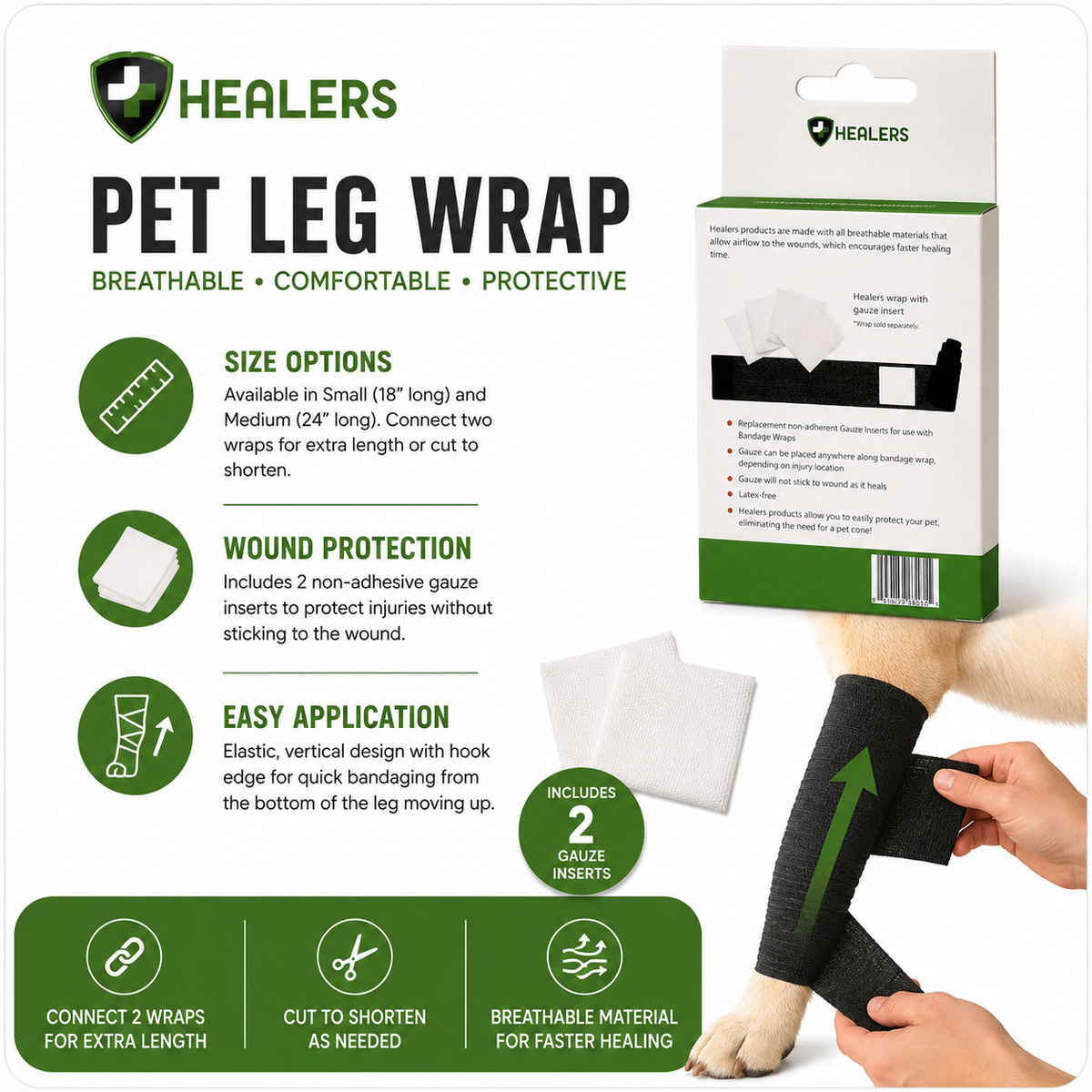 Healers Elastic Wrap Leg Bandage (with Gauze)