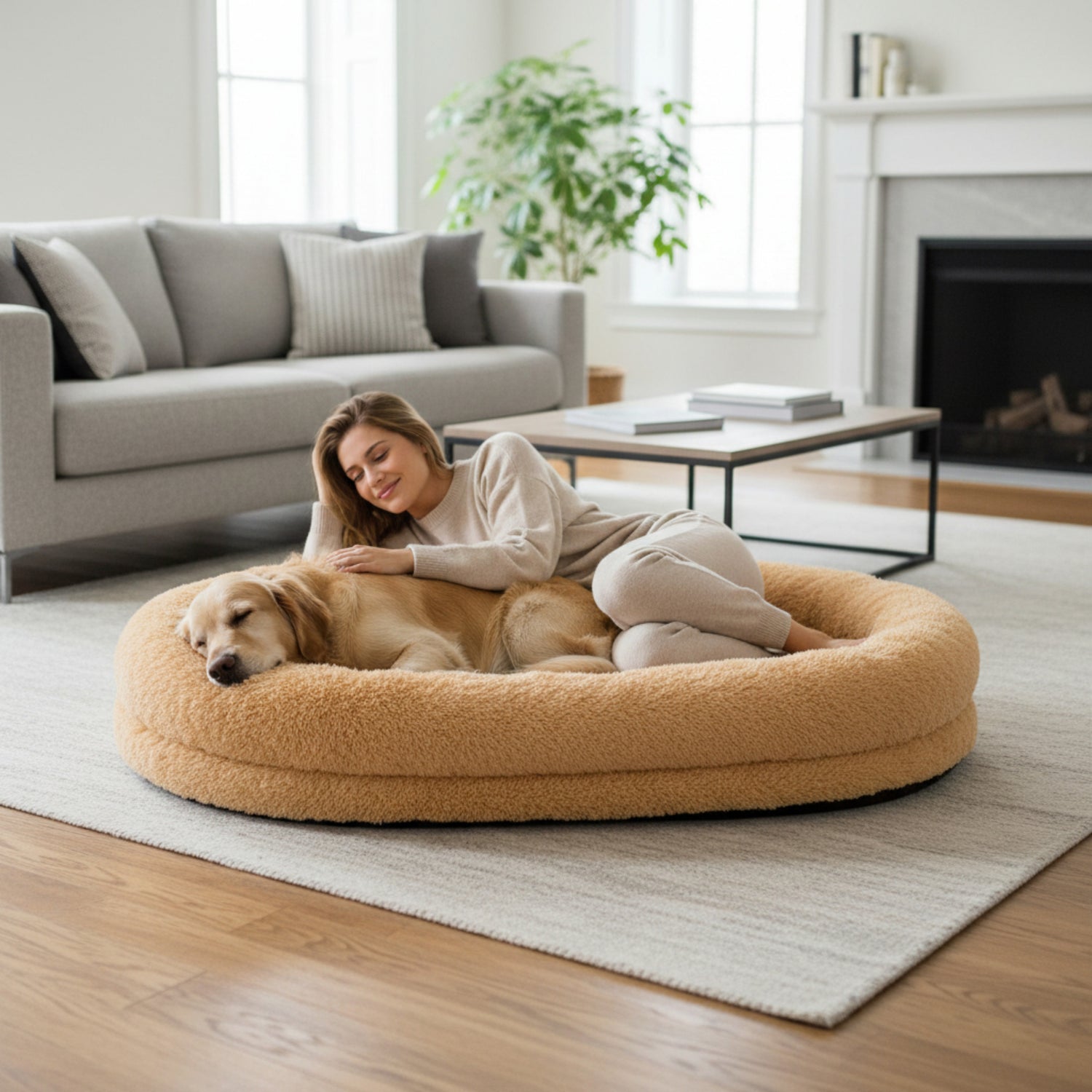 Washable Fluffy Dog Bed with Soft Blanket and Plump Pillow